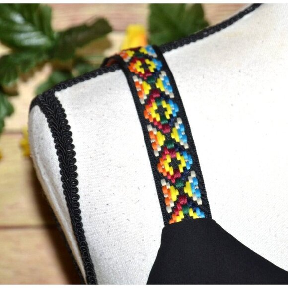 Vintage Havana Ladies Sheer Black Cropped Tank Top Size L Aztec Straps - Picture 4 of 10
